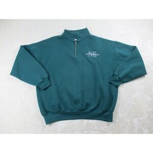 VINTAGE JERZEES Sweater Mens Extra Large Green New England Logo 1/4 Zip USA 90s*